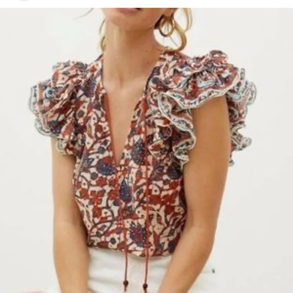 Anthropologie Love The Label Vineyard Ruffled Blouse Mabel Rust bohemian - Picture 1 of 10